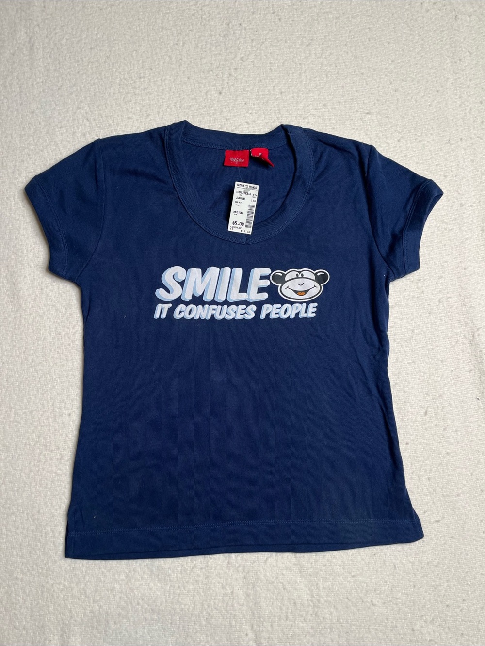• Vintage 90s Mossimo “Smile It Confuses People” Blue T Shirt Women’s M Disney